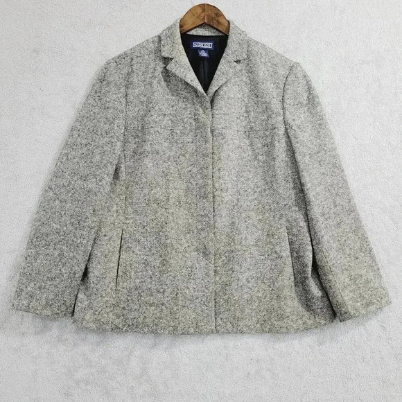 Vtg Lands End Women's 12P Wool Blend Gray Blazer Work Career 10PT - Picture 1 of 7